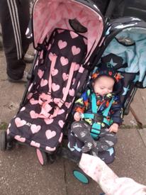 bro and sis double pram